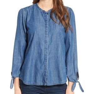 Madewell Blue Chambray Tie Sleeve Top XXS